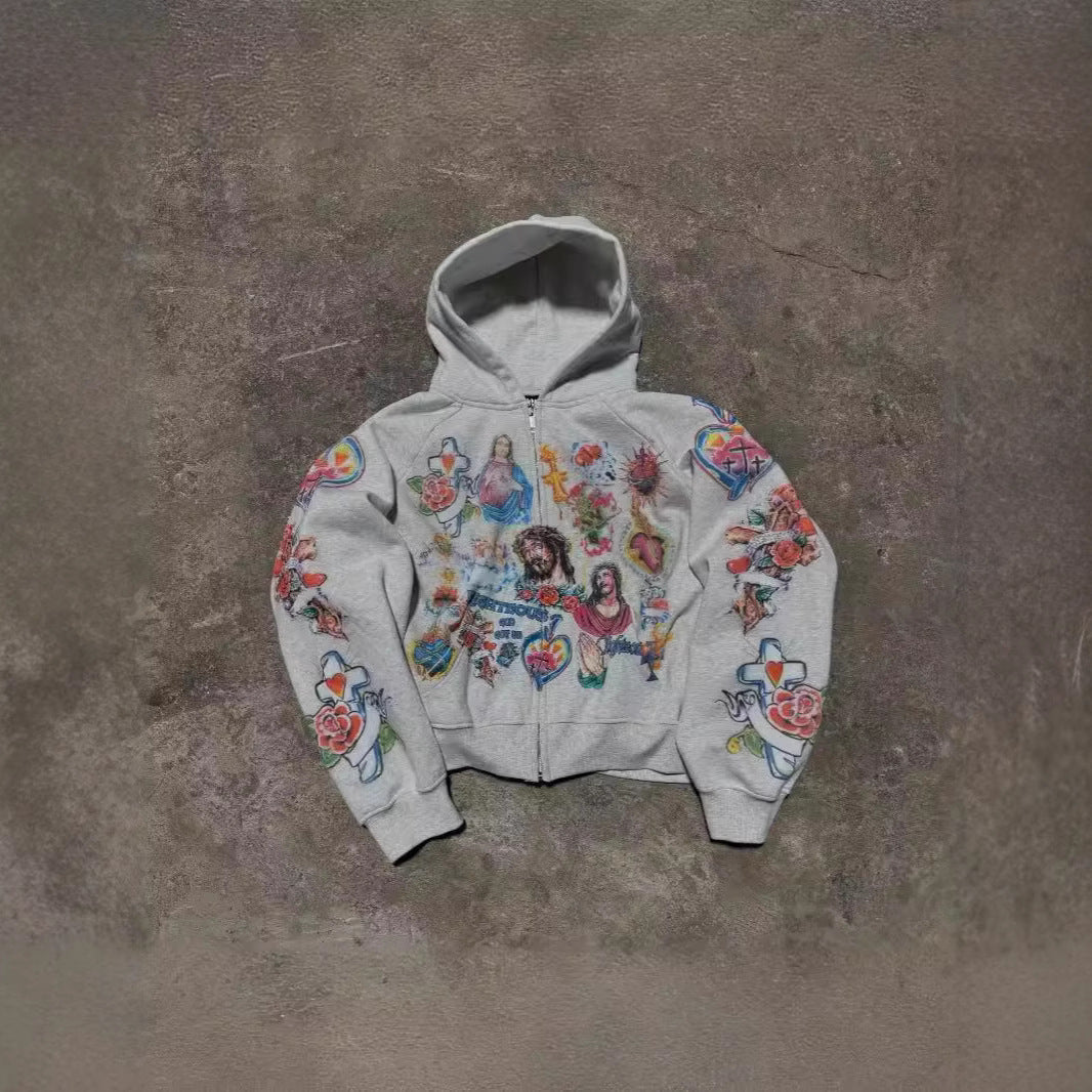 Sweat à capuche pour femmes avec des impressions de tatouages colorés Levoire