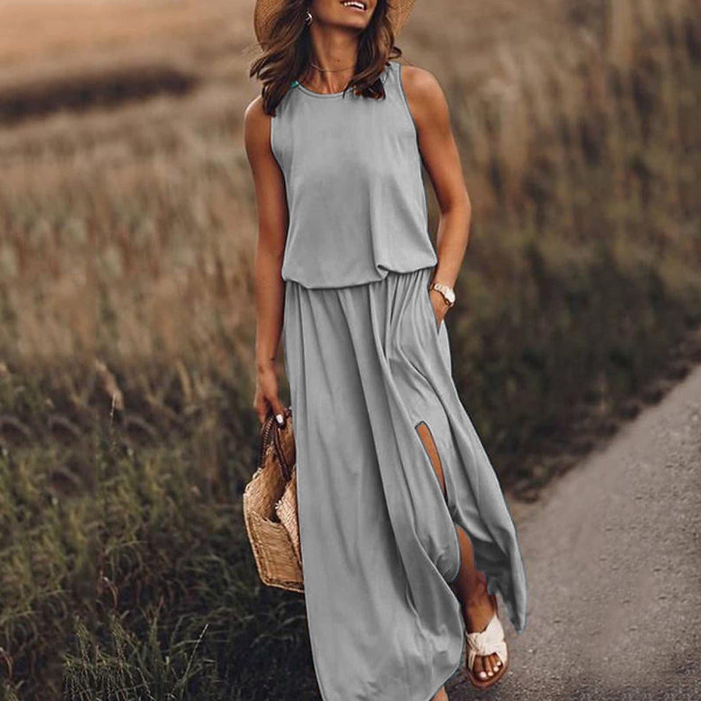 Levoire | Robe Rayée Unie Chic Hihaton Gris