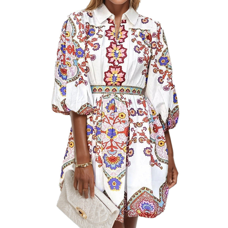 Robe blouse traditionnelle pour femme avec motifs floraux et manches froncées Levoire