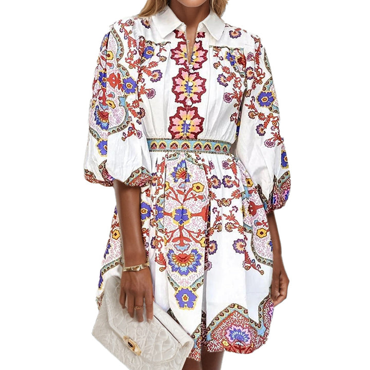 Robe blouse traditionnelle pour femme avec motifs floraux et manches froncées Levoire