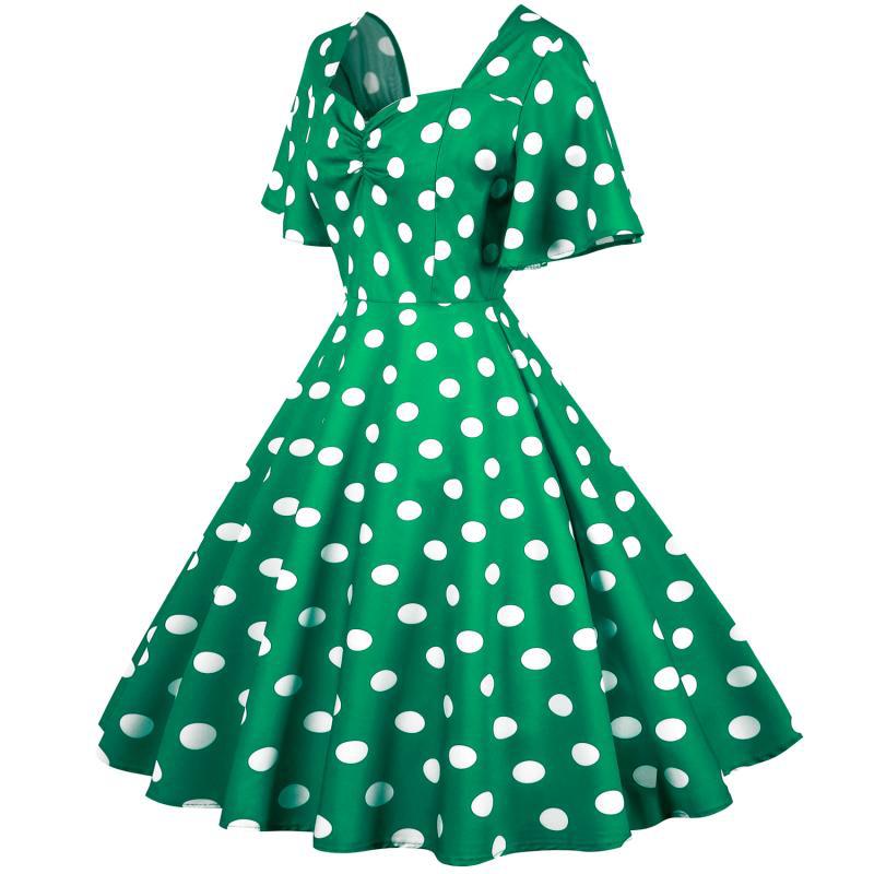 Robe Rockabilly pour femmes avec un motif amusant à pois et un ourlet flottant Levoire