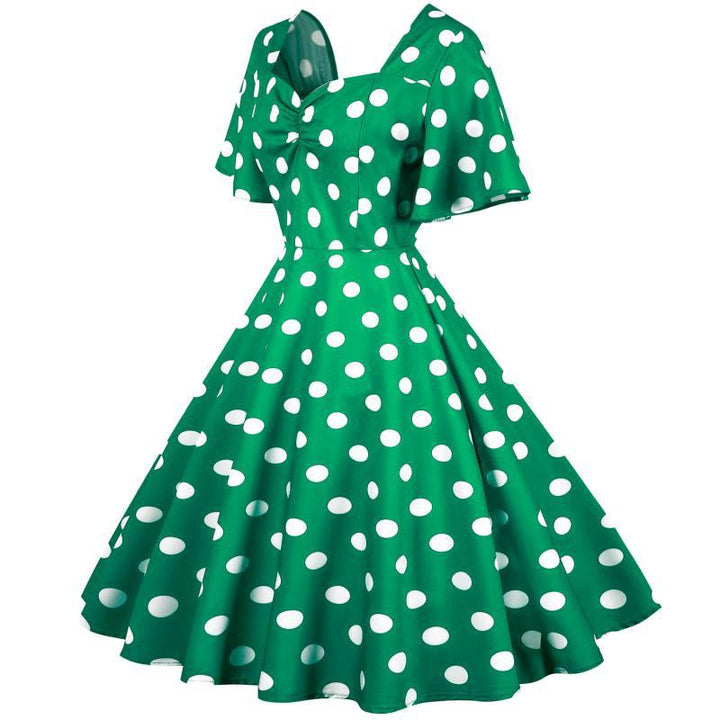 Robe Rockabilly pour femmes avec un motif amusant à pois et un ourlet flottant Levoire