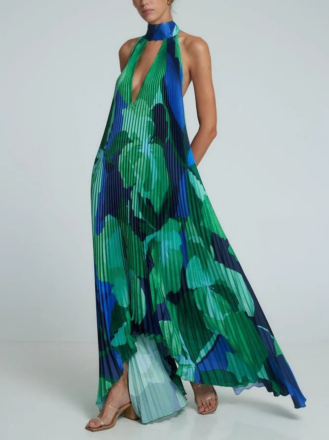 Levoire | Robe Maxi Dos Nu Plissé Vert