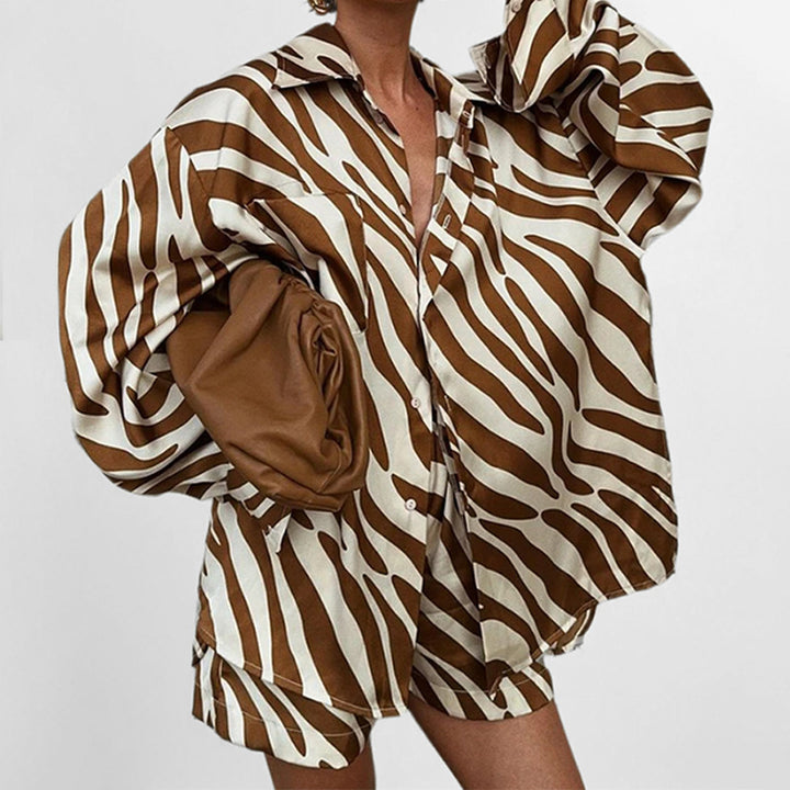 Chemise Oversize Femme avec Imprimé Zèbre et Manches Courtes Levoire