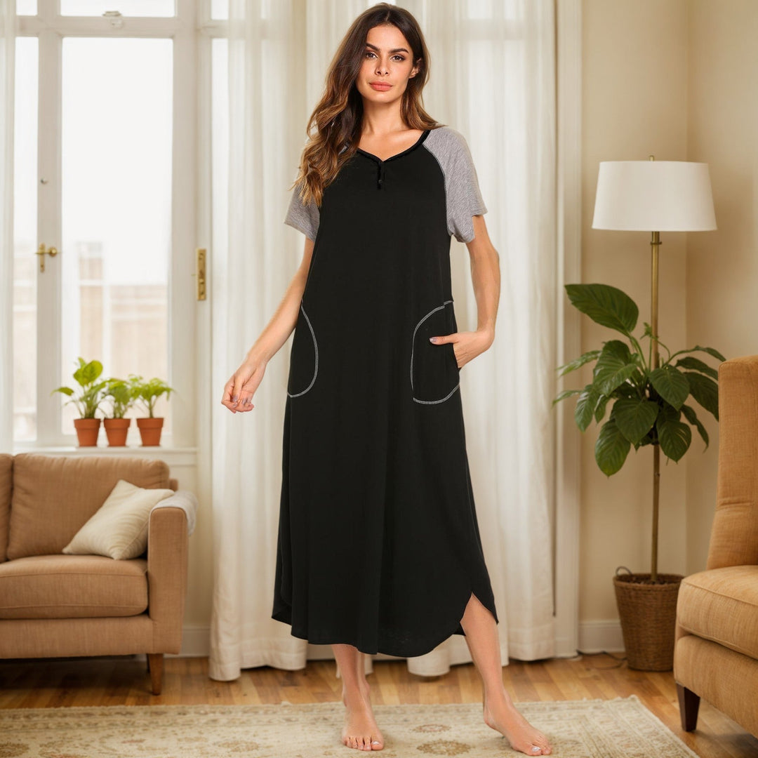 Levoire | Chemise de nuit en coton Multicolore Coton Robe à manches courtes Noir