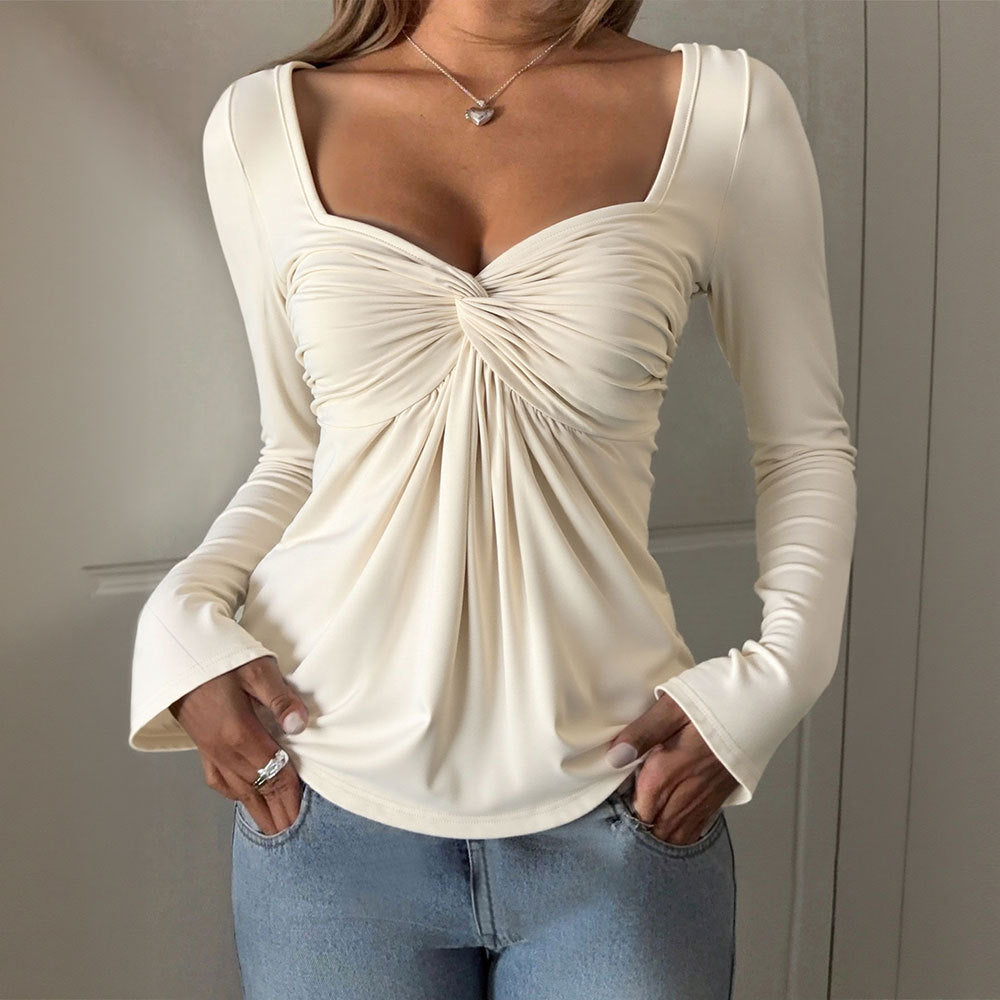 Top élégant drapé pour femmes avec des manches trompette longues Levoire