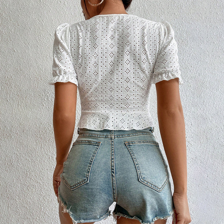 Blouse à manches courtes pour femmes avec des détails volants et une coupe ample Levoire