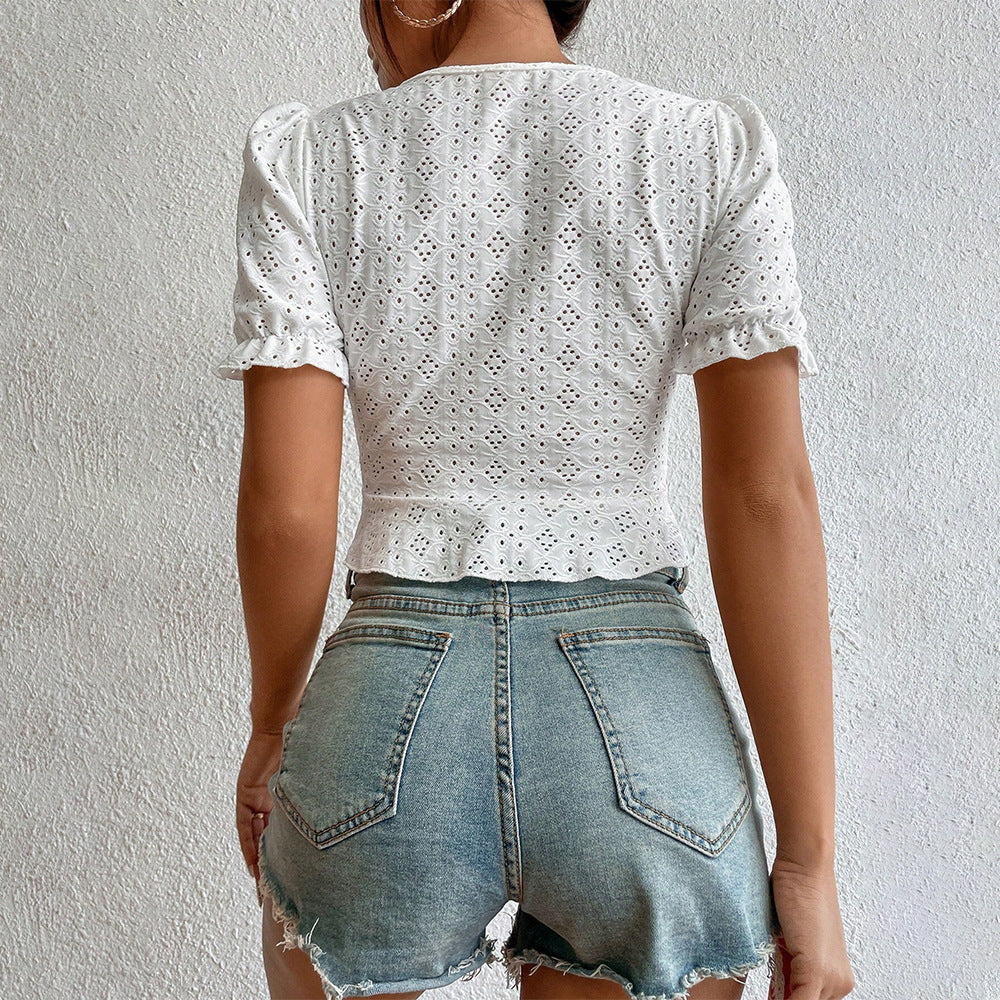 Blouse à manches courtes pour femme avec détails volantés et coupe ample Levoire