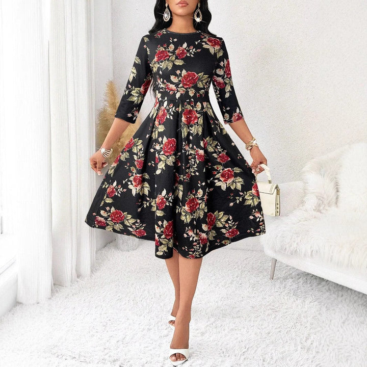 Levoire | Robe midi à motifs floraux élégante avec demi-rouleaux Rot
