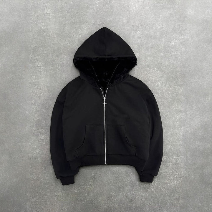 Veste à capuche pour femmes avec doublure en polaire animale et poches pratiques Levoire