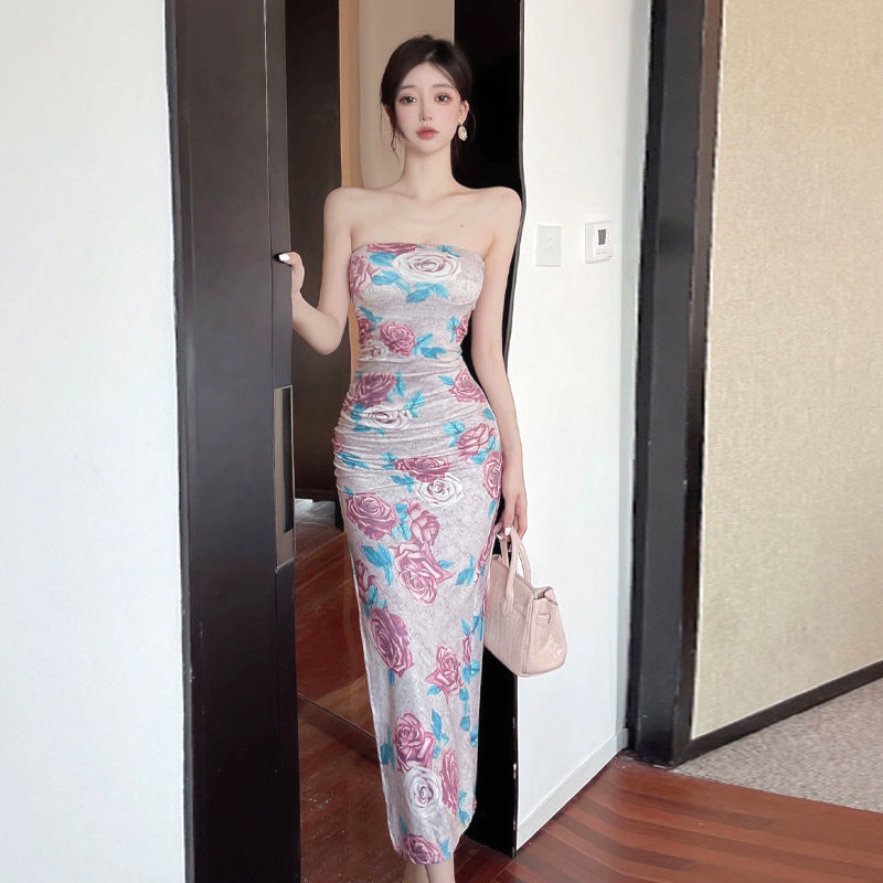 Levoire | Robe à motifs floraux Robe ajustée sans bretelles à motifs floraux