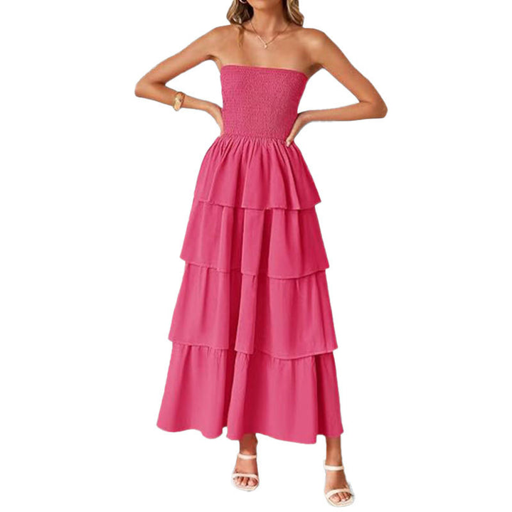 Robe maxi femme avec design à épaule dénudée et jupe volumineuse à volants Levoire