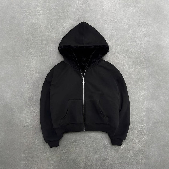 Veste à capuche pour femmes avec doublure en polaire animale et poches pratiques Levoire