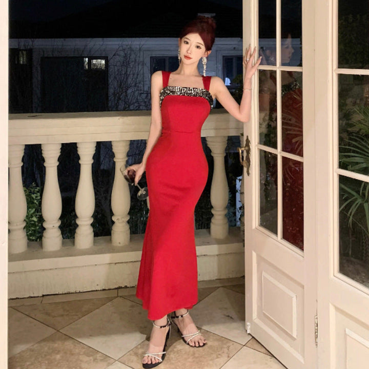 Levoire | Imprimé à pois Paillettes Taille carrée Robe à bretelles