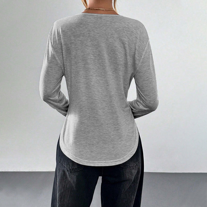 T-shirt à manches longues pour femmes avec subtil V-hals et coupe décontractée Levoire