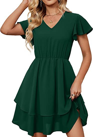 Robe décontractée femme avec jupe flottante et manches froncées Levoire
