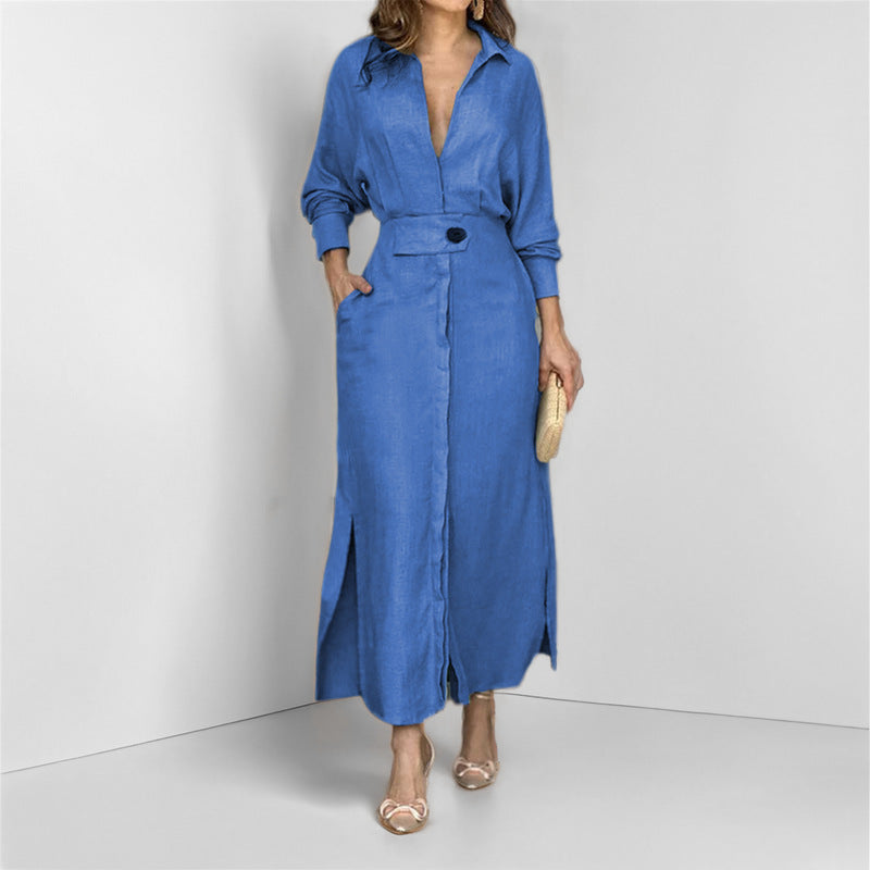 Robe maxi femme avec un élégant décolleté en V et ceinture Levoire