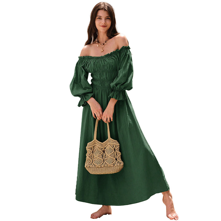 Robe maxi femme en élégant style décolleté avec manches bouffantes froncées Levoire