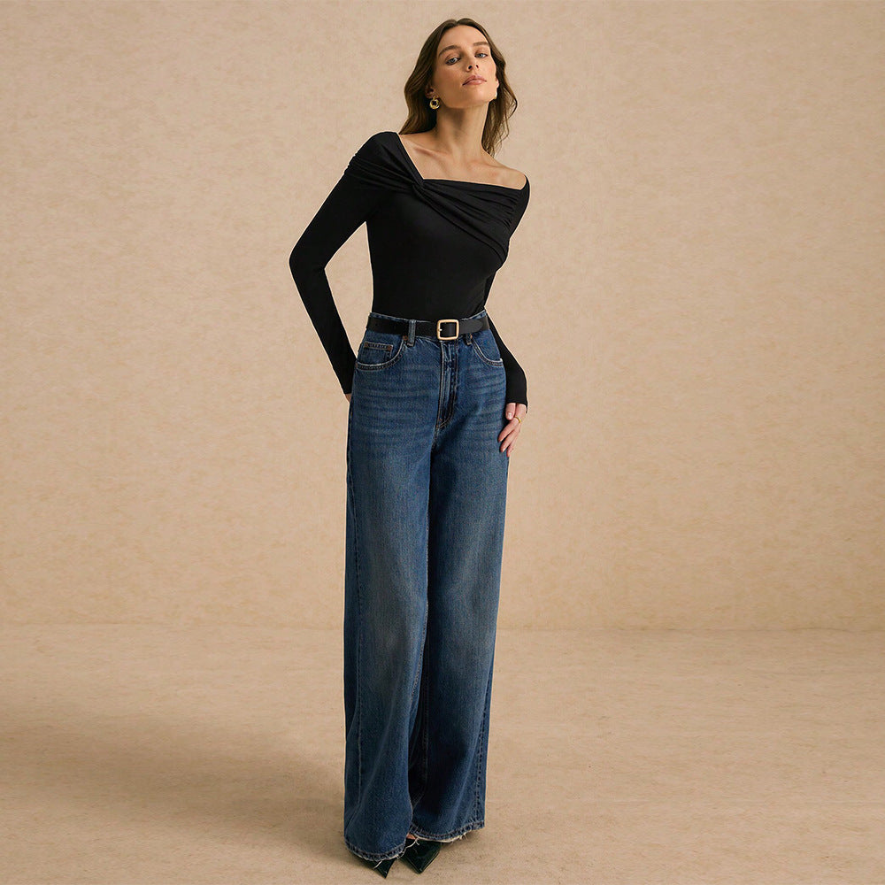 Chemise à manches longues pour femmes avec design drapé asymétrique Levoire