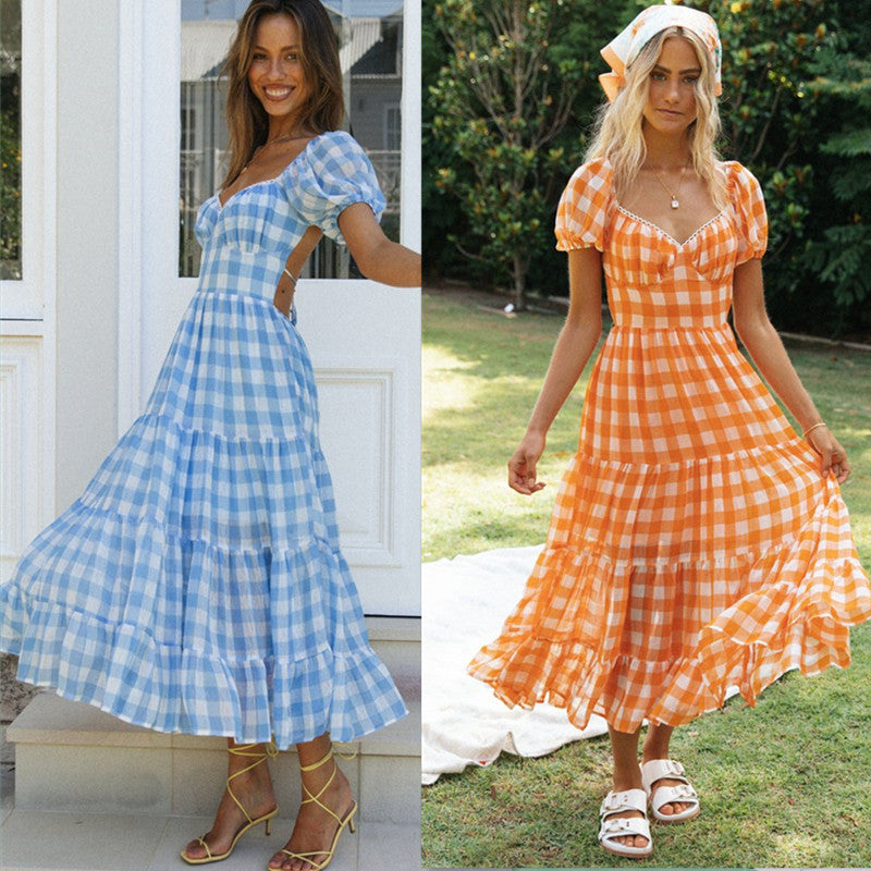 Robe maxi femme avec volant complet et motif à carreaux Levoire