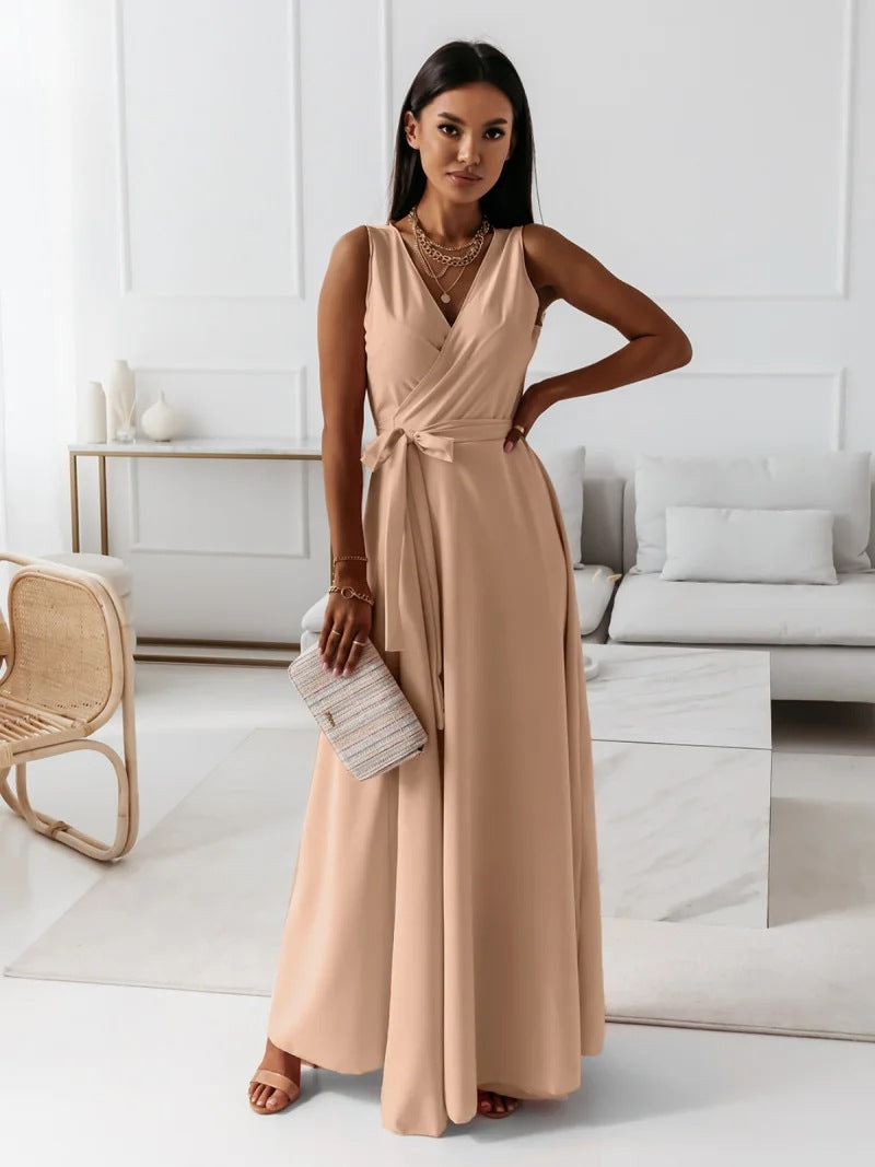 Levoire | Robe Longue En Couleur Unie Avec Un Décolleté En V Khaki