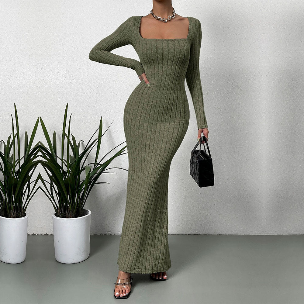 Robe maxi à manches longues pour femmes dans un design côtelé élégant Levoire