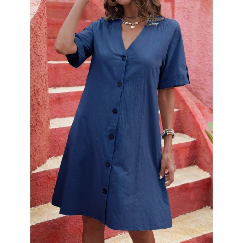 Levoire | Robe A-line à encolure en V à une rangée Bleu marine