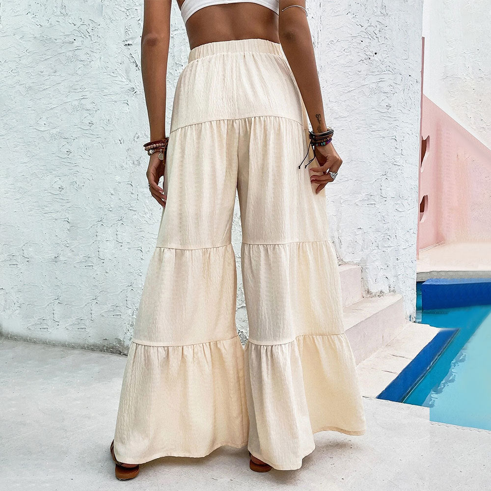 Pantalons palazzo larges pour femmes avec design en couches et ceinture élastique Levoire