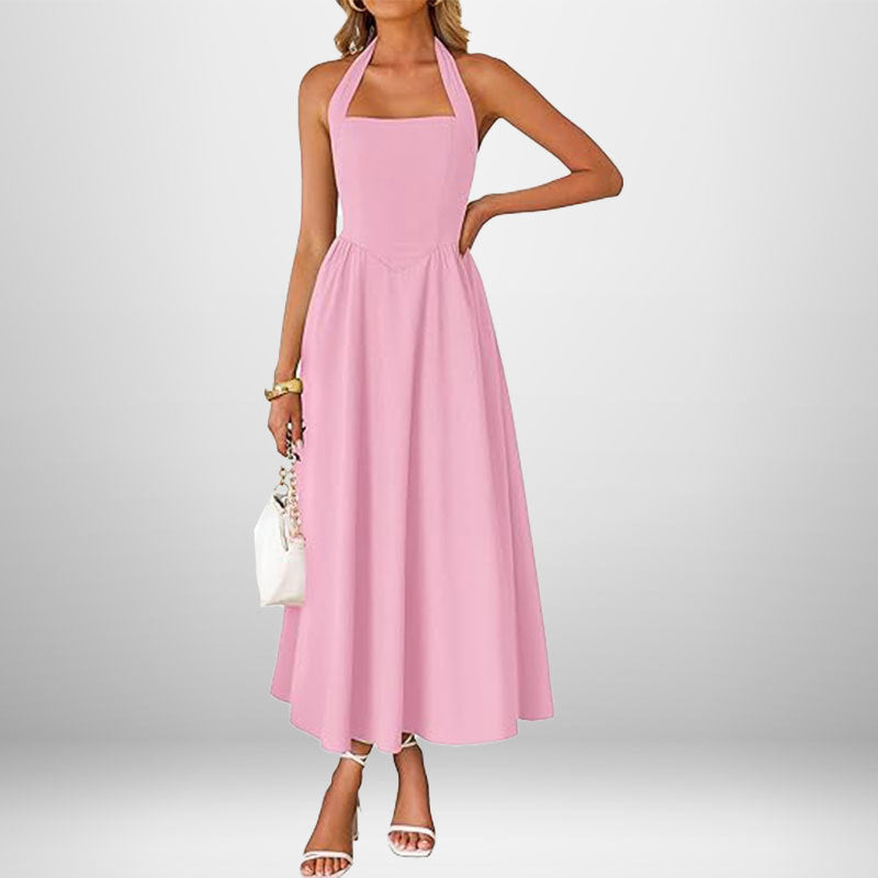 Robe maxi pour dames avec col halter décolleté et jupe fluide Levoire