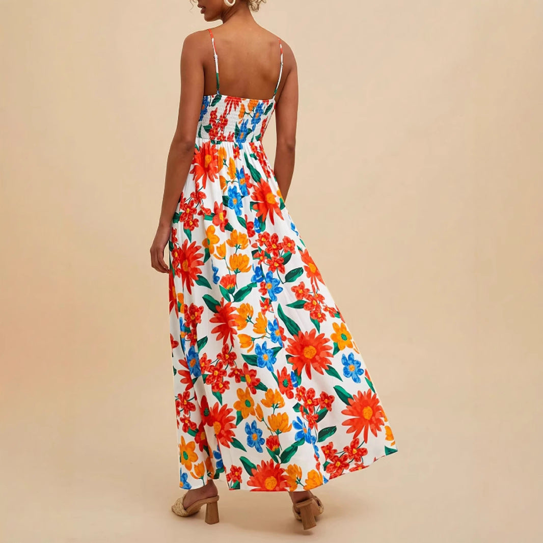 Robe maxi pour femmes avec un motif floral coloré et des bretelles ajustables Levoire