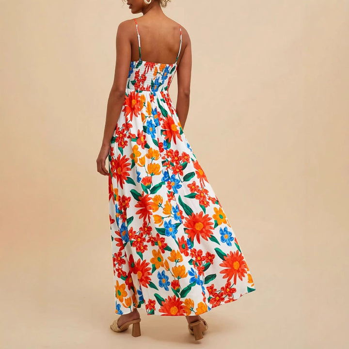 Robe maxi pour femmes avec un motif floral coloré et des bretelles ajustables Levoire
