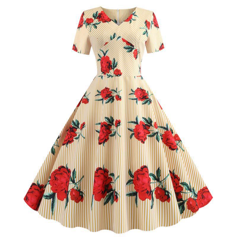 Robe swing femme avec imprimé floral et élégant décolleté en V Levoire