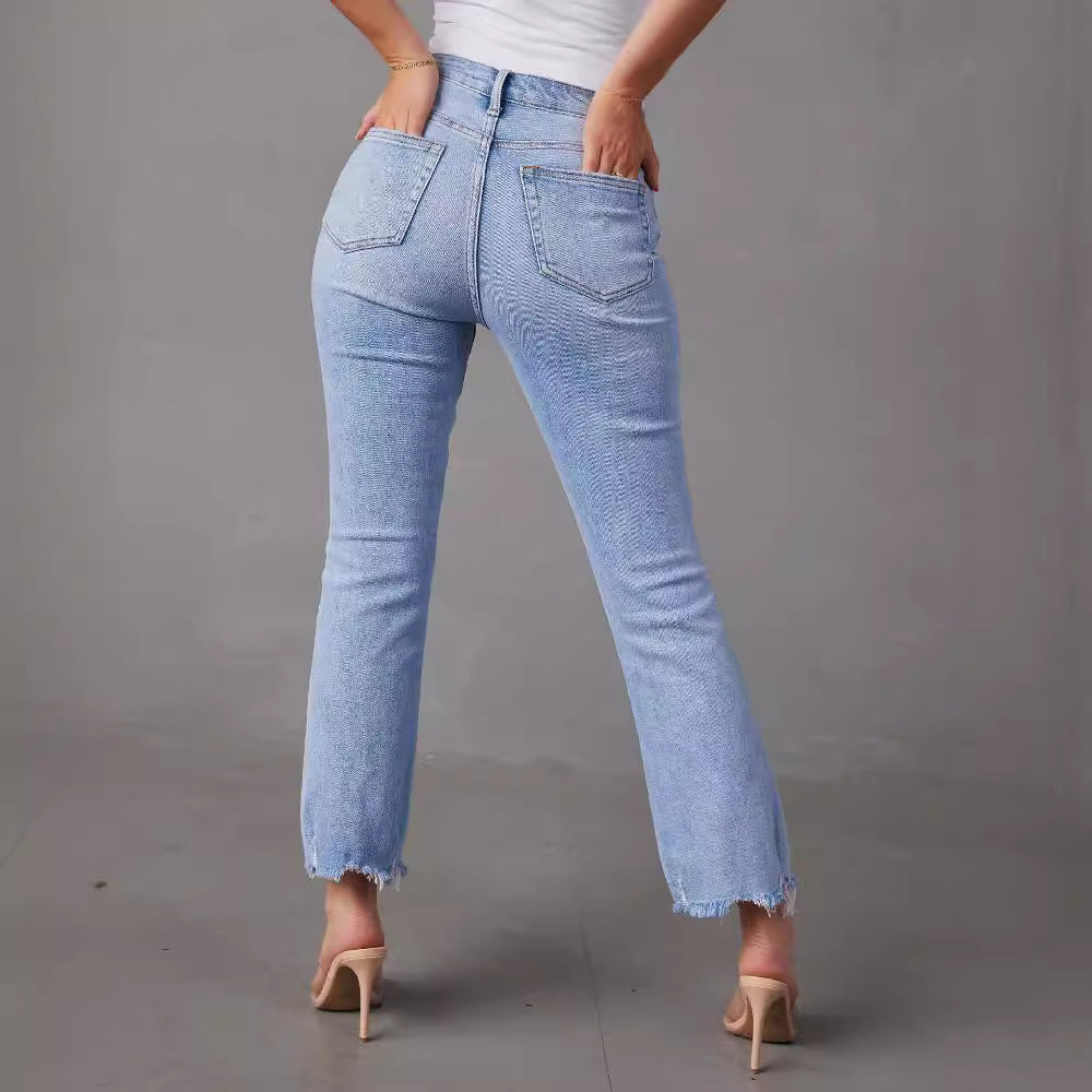 Jeans Mom pour femmes avec ourlet effiloché Levoire