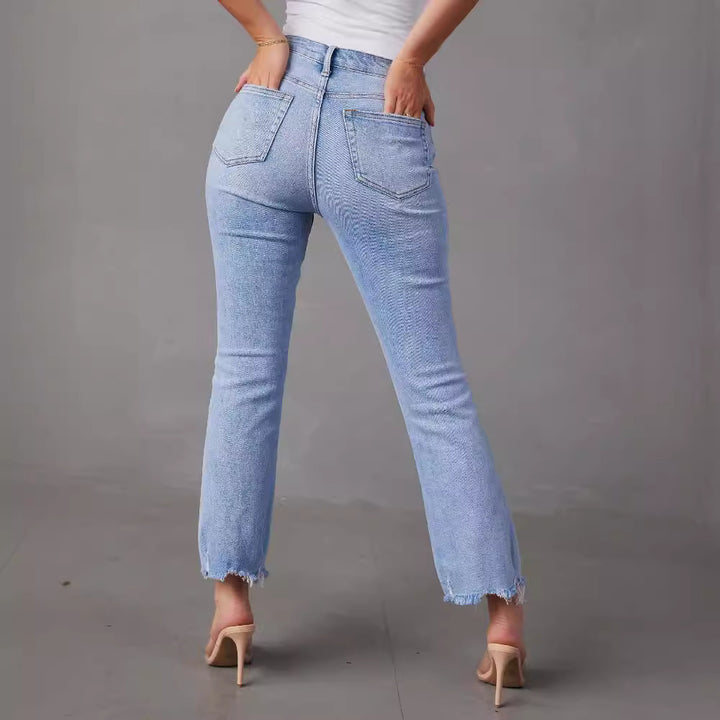 Jeans Mom pour femmes avec ourlet effiloché Levoire