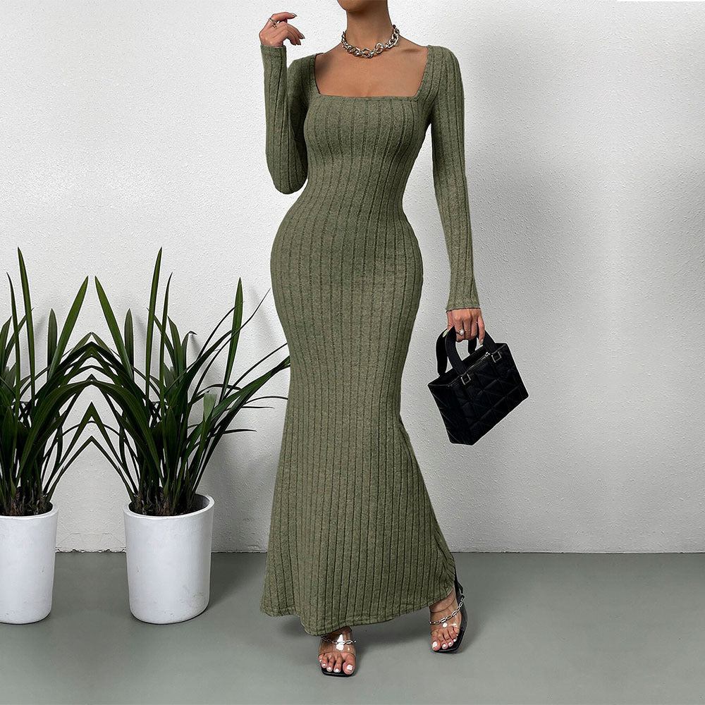Robe maxi à manches longues pour femmes dans un design côtelé élégant Levoire