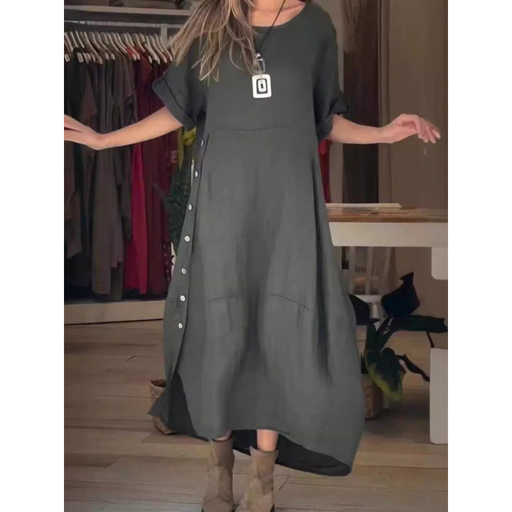 Levoire | Robe en coton-lin à manches courtes unie relaxante et ample