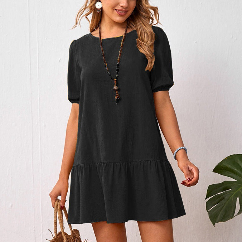 Levoire | Robe en lin Unicolore Robe en lin à taille décontractée Noir