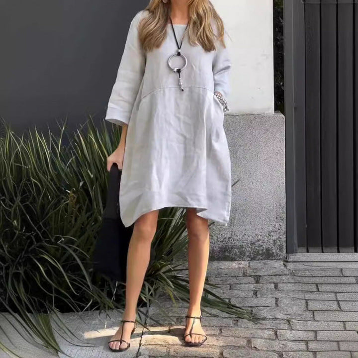 Levoire | Rento Non combiné Ample Poches Coton-Lin Robe Abricot