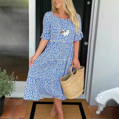 Levoire | Robe imprimée été col rond-robe imprimée Bleu