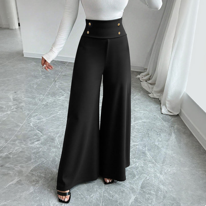 Pantalons Palazzo larges pour femmes avec taille haute et détails de bouton décoratif Levoire