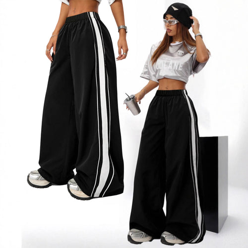 Pantalons de sport larges pour femmes avec des rayures contrastées sur les côtés Levoire