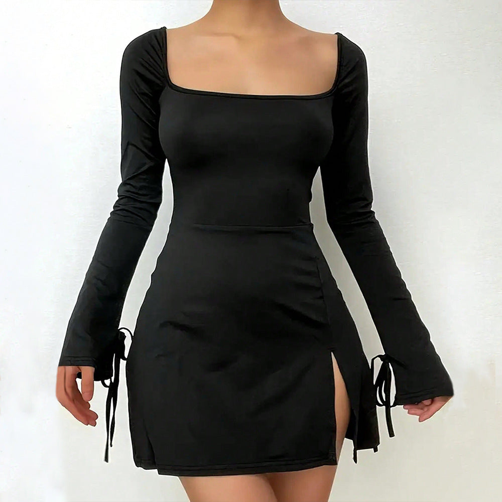 Robe min pour femmes avec décolleté en V profond, manches longues et laçage élégant Levoire