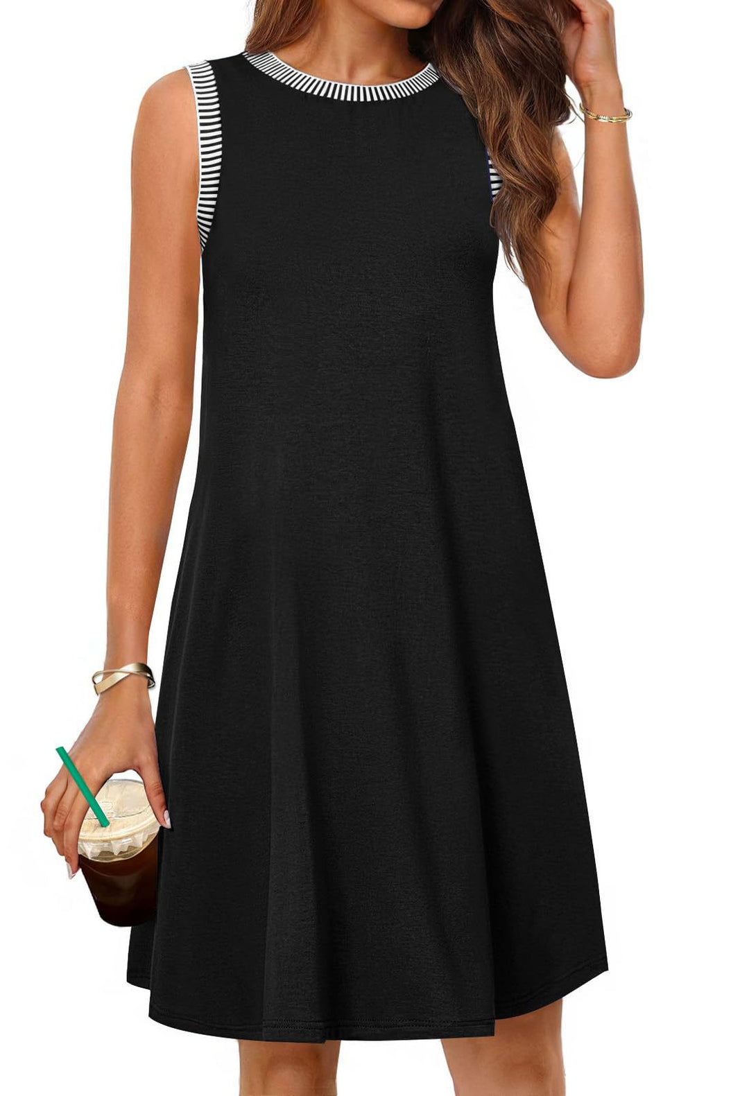 Levoire | Décontracté printemps été plage sans manches tank mini robe noir