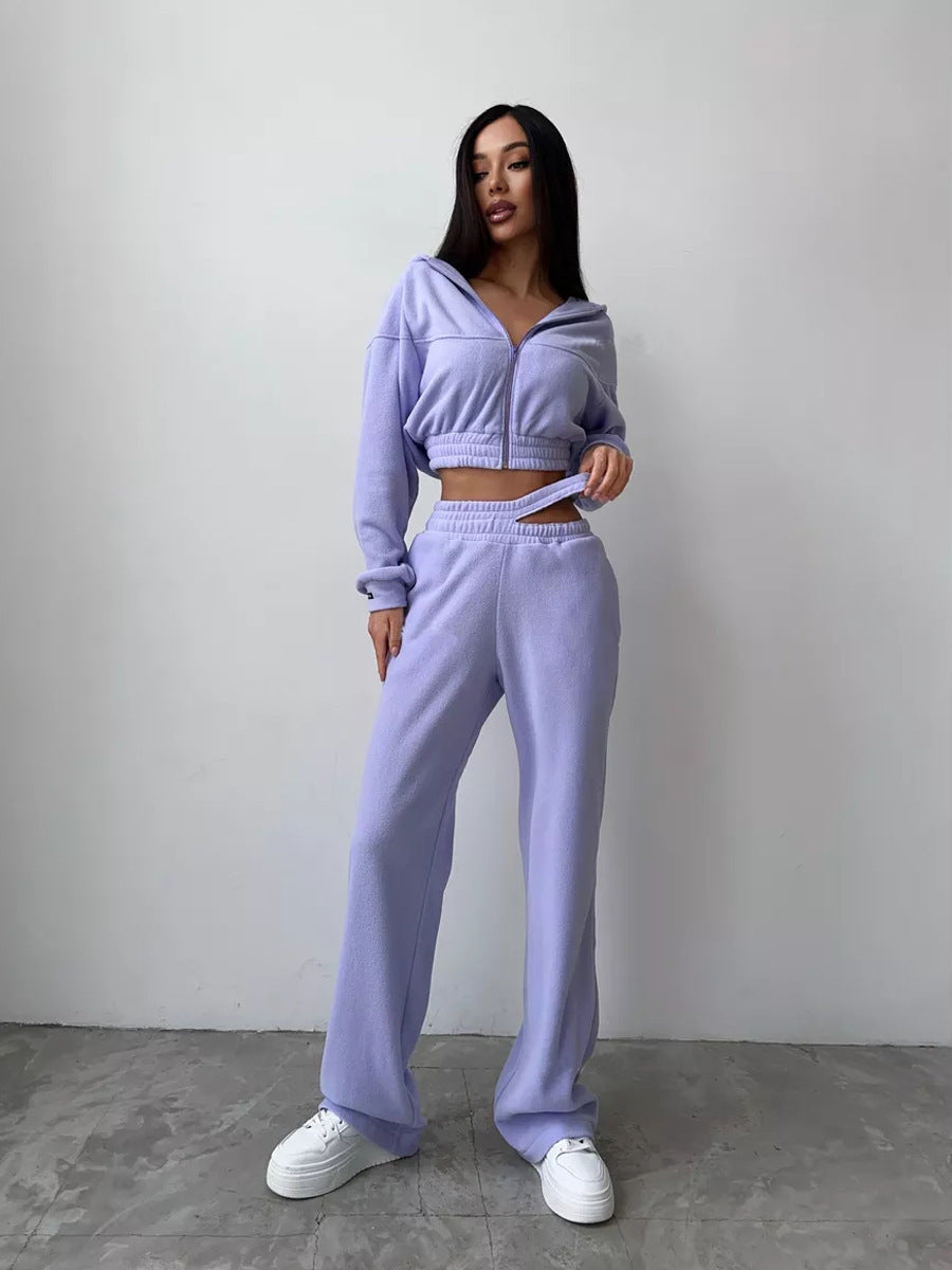 Levoire | Sweat à col rond en polaire chaude Ensemble de pantalon double Hellpurppura