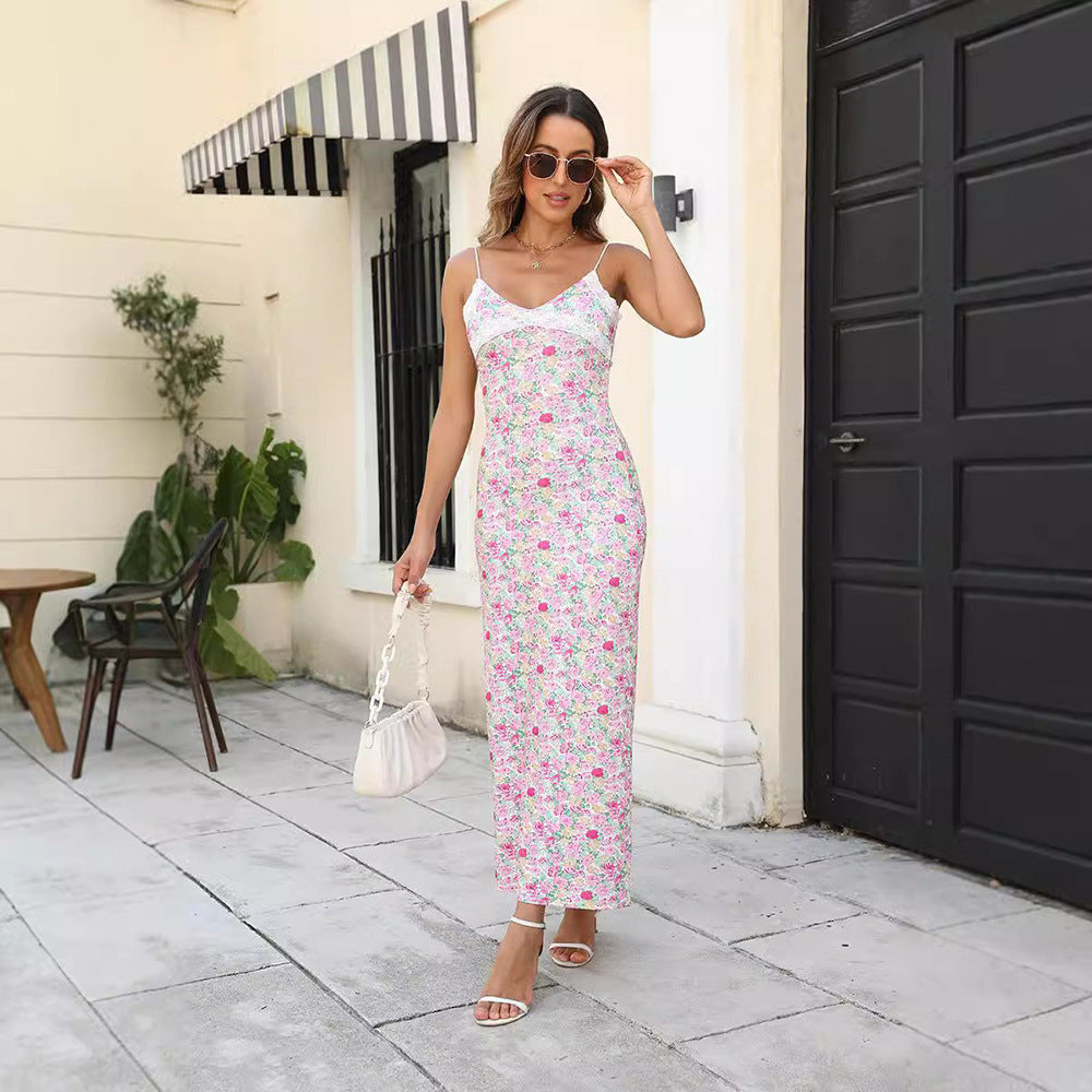 Levoire | Robe Maxi Bodycon Fleurie à Décolleté en V sexy