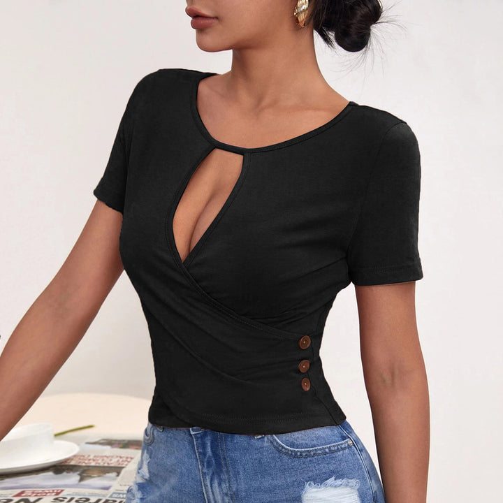 Top wrap femme avec décolleté plongeant et boutons décoratifs Levoire