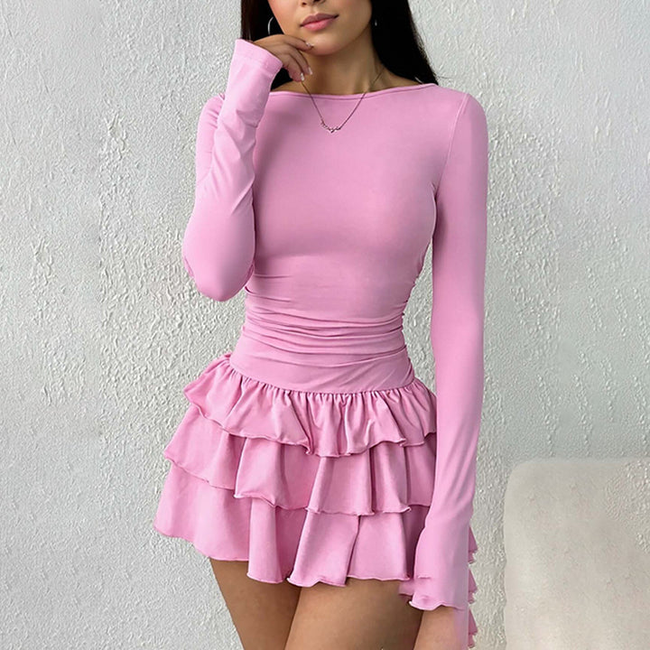 Robe mini pour femme avec un ourlet à volants volumineux et des manches longues Levoire