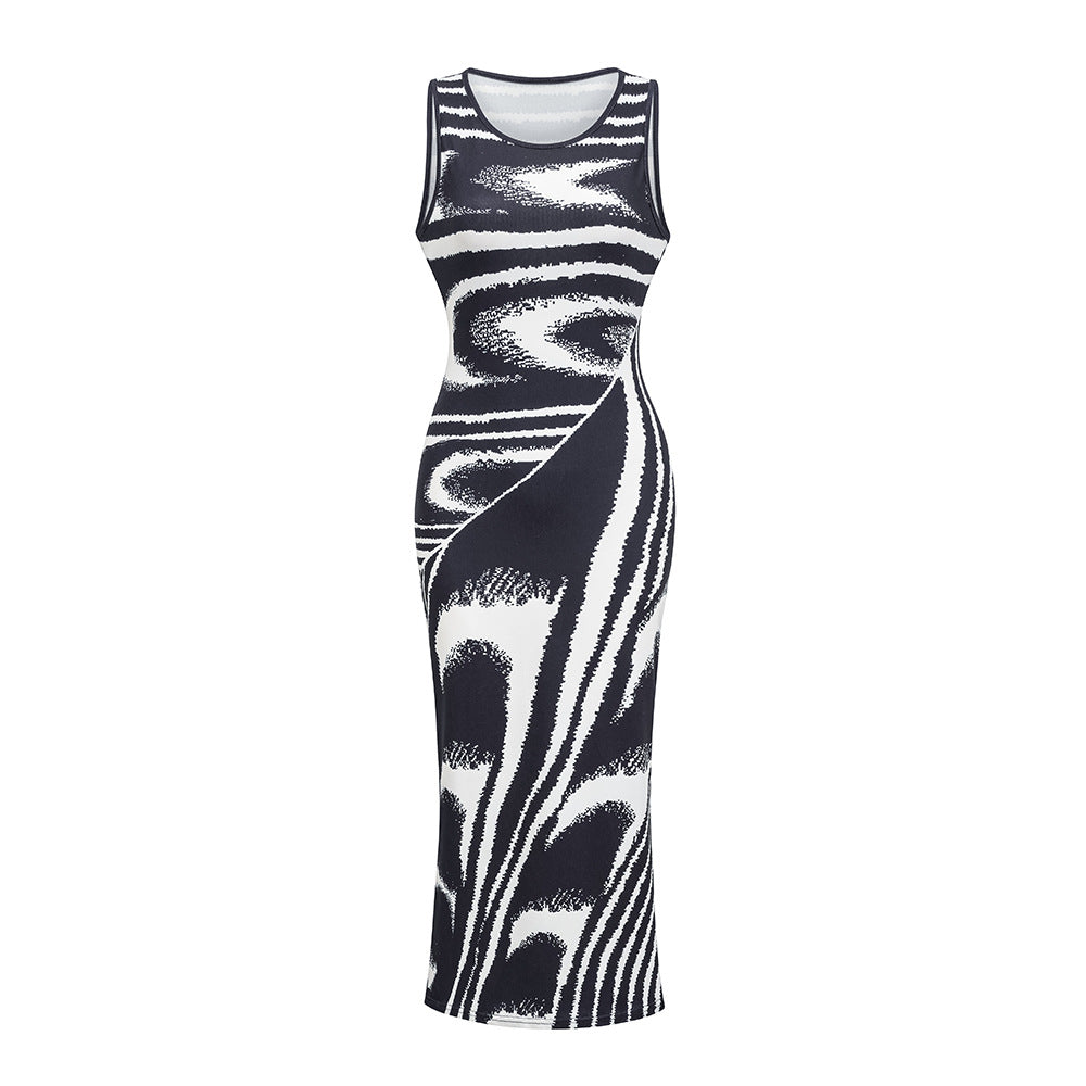 Levoire | Élégant Robe Bodycon Imprimée Slim-Fit noir