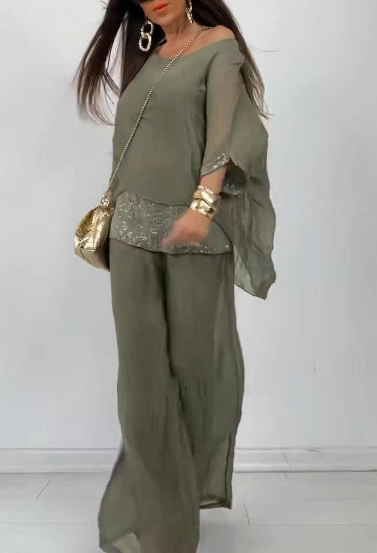 Costume de pantalon deux pièces élégant pour femmes avec haut scintillant Levoire
