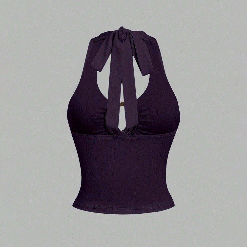 Top court pour femmes avec un design halter à la mode et une bande de lien chic Levoire